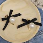 Faux Pearl Bow Fabric Hair Clip 1 Pc - Bow - Black - One Size