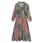 Puff-sleeve Patchwork A-line Dress