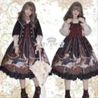 Contrast Trim Cropped Cape / Lantern-sleeve Blouse / Lace-up Sleeveless A-line Dress