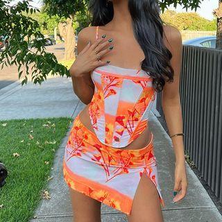 Set: Floral Print Corset Top + Mini Skirt