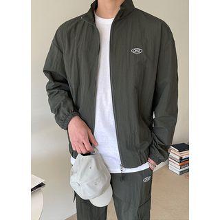 Embroidered-detail Zip-up Windbreaker