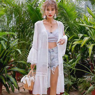 Lace Trim Cut-out Long Chiffon Jacket