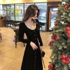 Long-sleeve Velvet Lace Slim-fit Dress