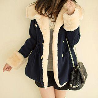 Furry Trim Double-breasted Jacket
