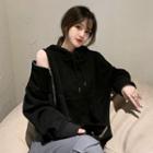Zip-accent Hoodie Black - One Size