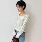 Square-neck Floral Peplum Blouse Ivory - One Size