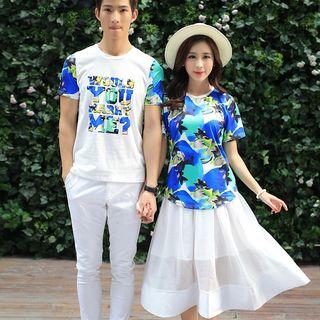 Couple Matching Lettering T-shirt / Set: Printed T-shirt + Skirt