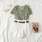 Set: Dotted Double-breasted Shirt + Pleated Shorts