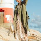 Belted Waist Lapel Collar Plain Trench Coat