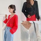 Wide-sleeve Cropped Pointelle-knit Cardigan