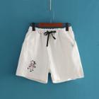 Cow Embroidered Wide Leg Shorts