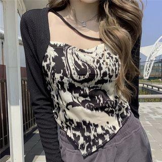 Long-sleeve Printed Asymmetrical T-shirt