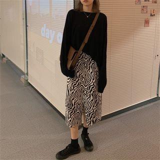 Zebra Print Midi A-line Skirt / Sweatshirt