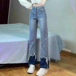 Mock Two Piece Straight Leg Jeans