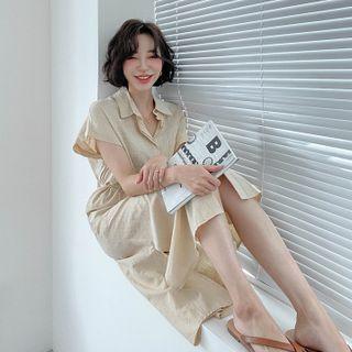 Cap-sleeve Maxi Shirtdress With Sash