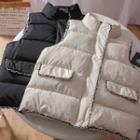 Fray-hem Padded Zip-up Vest