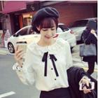 Long-sleeve Bow-accent Frilled Blouse