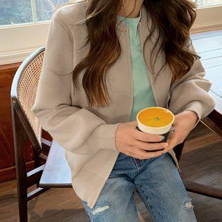 Bishop-sleeve Knit Zip-up Jacket