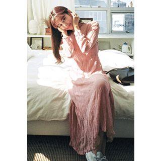 Crinkled Chiffon Long Dress With Sash