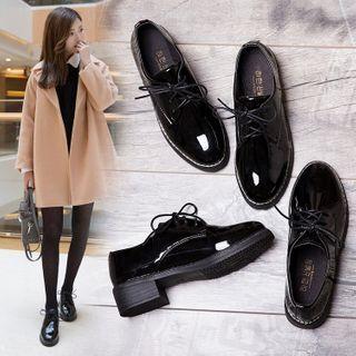 Faux Leather Block-heel Lace-up Shoes
