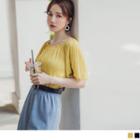 Pleated Off-shoulder Short-sleeve Chiffon Top