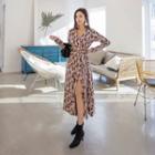 Wrap-front Leopard Knit Dress With Sash One Size