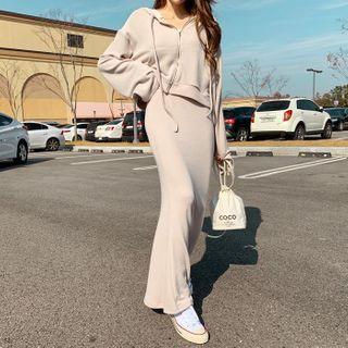 Set: Napped Zip-up Hoodie + Maxi Skirt