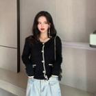 Pearl Button Knit Color-block Long-sleeve Cardigan
