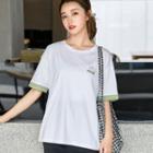 Elbow-sleeve Contrast Cuff T-shirt