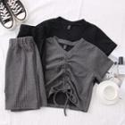 Set: Drawstring Crop T-shirt + Mini Skirt