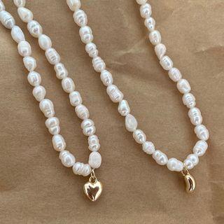 Heart Pendant Pearl Necklace