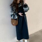 Denim Dungaree Dress / Striped Sweatshirt