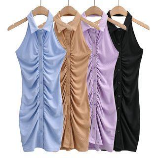 Halter Neck Button-up Mini Sheath Dress