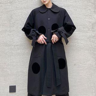 Velvet Patch Peter-pan Collar Long Coat