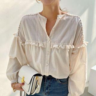 Panel Ruffle-trim Long-sleeve Shirt
