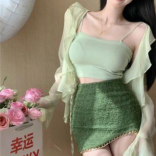 Camisole Top / Ruffled Light Jacket / Mini Skirt
