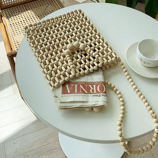 Wooden Bead Shoulder Bag Beige - One Size