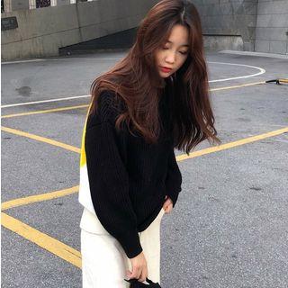 Color Block Long Sleeve Knit Top As Shown In Figure - One Size