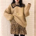 Print Sweater / Long-sleeve Leopard Print Mini Shirtdress
