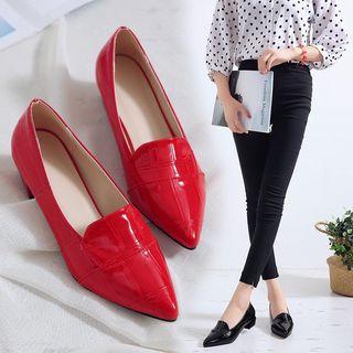 Faux Leather Pointed Low Heel Pumps