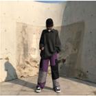 Plain Polo-neck Pullover Dark Gray - One Size