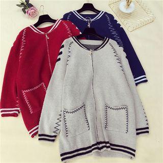 Stitched Trim Zipper Cardigan