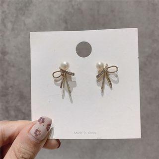 Faux Pearl Bow Drop Earring 1 Pair - Silver Needle - As Shown In Figure - One Size