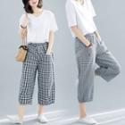 Cropped Gingham Straight-cut Pants