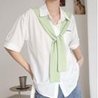 Mock Two-piece Elbow-sleeve Tie-front Shirt