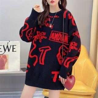 Lettering Pattern Long-sleeve Knit Sweater