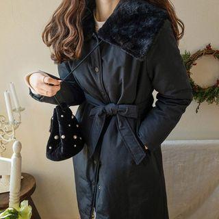 Faux-fur Lined Padded Coat With Sash