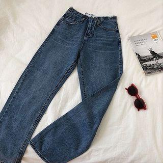 Lace-up High-waist Frayed Jeans