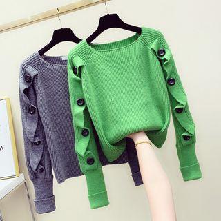 Square-neck Ruffle-trim Sweater