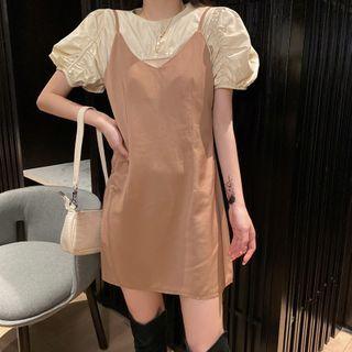 Puff-sleeve Copped Top / Spaghetti-strap Dress
